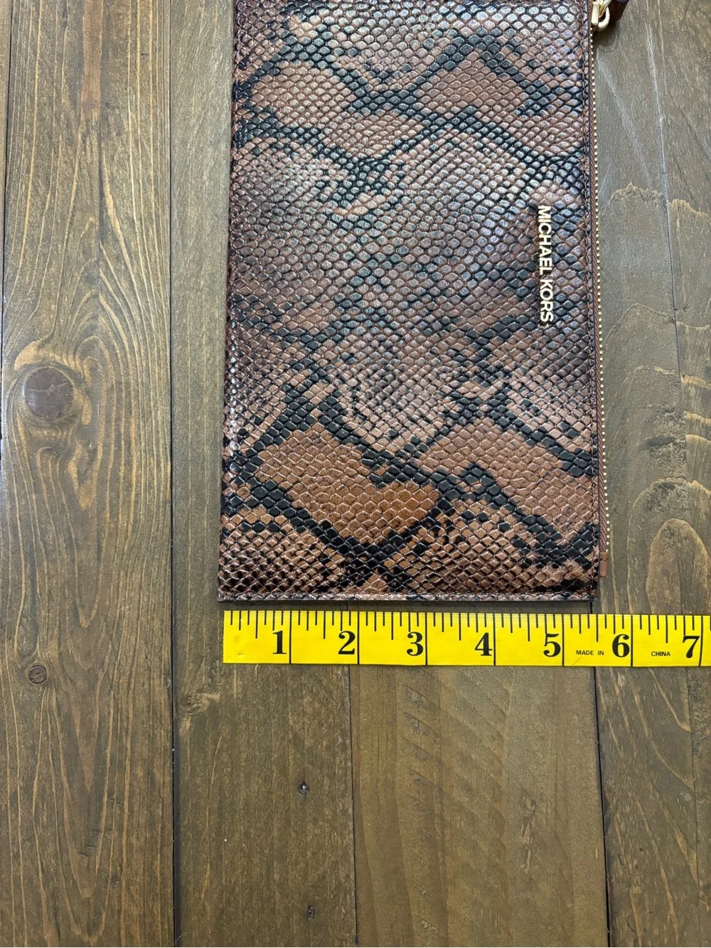 Michael Kors Jet Set Large Zip Wristlet in Brown Snakeskin Embossed Leather